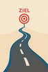 Gewundene Straße führt zu einem roten Zielscheibensymbol, darüber der rote Text "ZIEL".