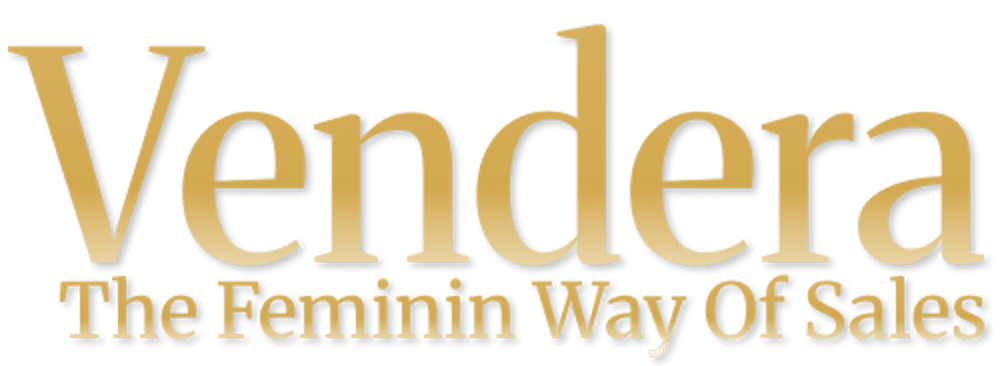 Goldener Vendera Schriftzug auf schwarzem Hintergrund mit dem Slogan The Feminin Way Of Sales.