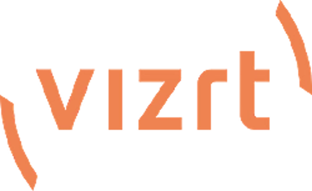 Oranges Logo der Vizrt GmbH auf grünem Hintergrund.