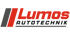 Lumos Autotechnik Logo in Rot und Grau auf dunklem Hintergrund.