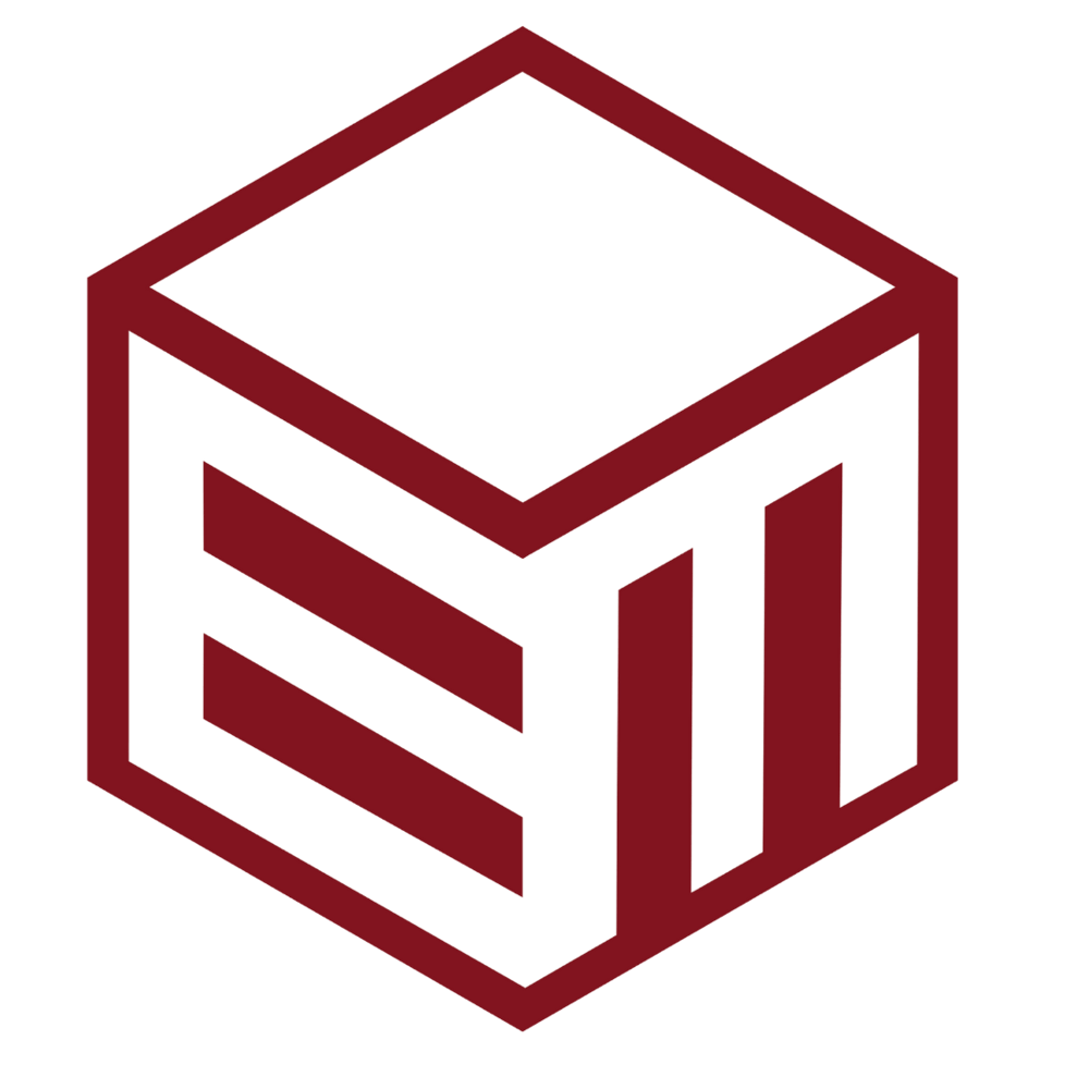 Rotes, würfelförmiges Logo 