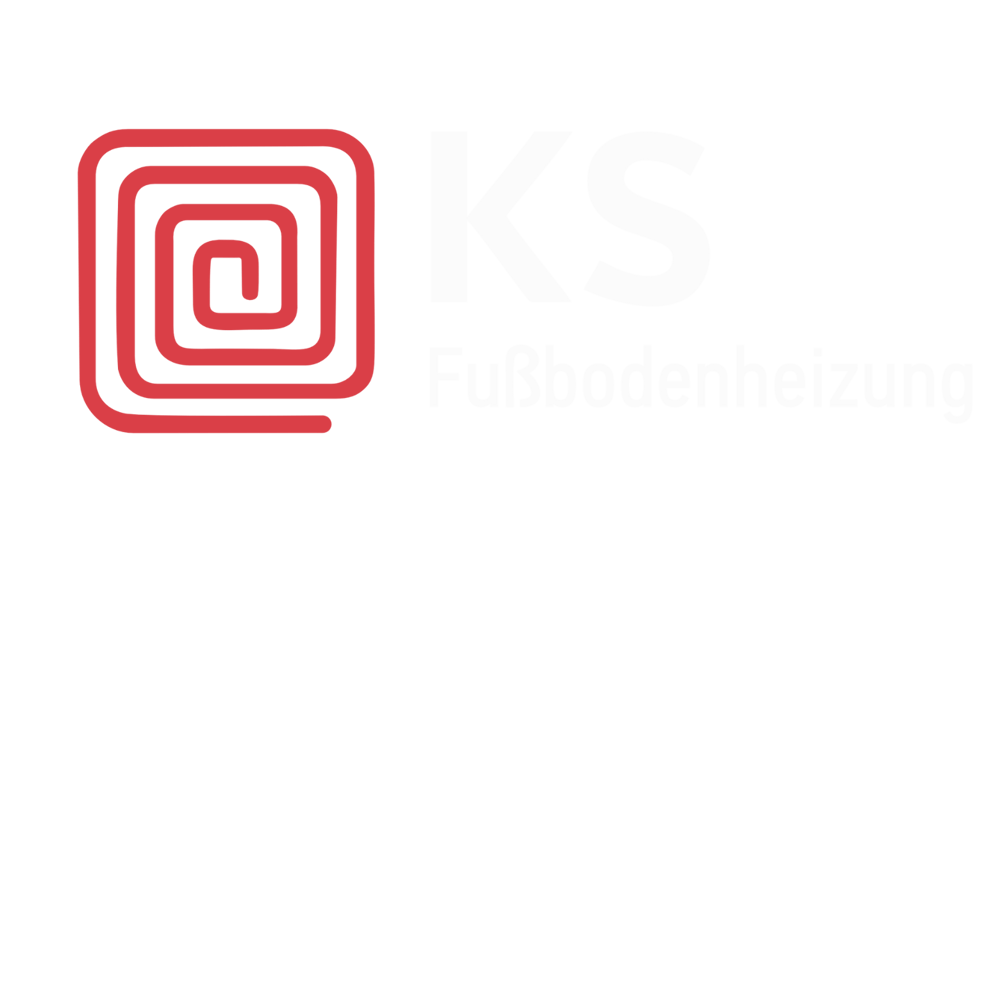Logo der KS Fußbodenheizung mit rotem Heizschleifen-Symbol auf schwarzem Hintergrund.