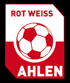 Rotes und weißes Logo des Fußballvereins Rot Weiss Ahlen mit einem Fußball in der Mitte.