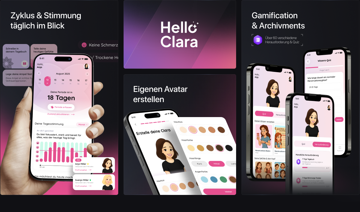 Hello Clara — App-Ansichten