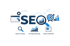 SEO-Grafik mit Suchsymbol, Diagrammen, Zahnrad, Zielscheibe, Text "SEO", "Recherche & Analyse", "On-Page Optimierung", "Content & Backlinks".