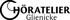Schwarzes Logo mit den Wörtern "Höratelier Glienicke" und einem stilisierten "GH" als Symbol.