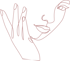 Rosa One-Line-Art eines Frauengesichts und einer Hand mit manikürten Fingernägeln auf schwarzem Hintergrund.