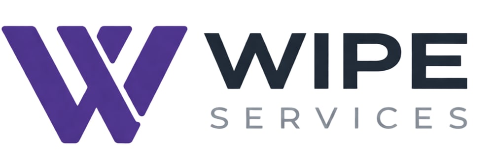Logo von WIPE SERVICES mit großem violetten "W" und dunklem "WIPE", darunter "SERVICES".
