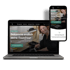 Laptop und Smartphone zeigen die Webseite eines Friseursalons mit der Aufschrift „Bekomme endlich deine Traumfrisur“.