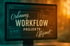 Monitor mit den Wörtern „Ordnung Workflow Projekte Effizient“ in weißer Schrift auf dunklem Hintergrund.