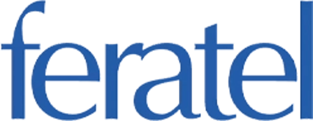 Blauer Text, der "feratel" in einer stilisierten Schrift anzeigt.