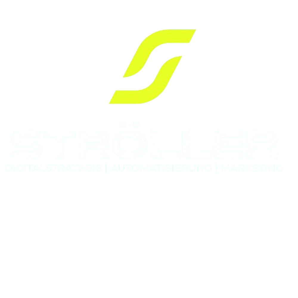 Gr ünes Logo mit gelbem S-Symbol und weißem Text "STRÖLLER WEBDESIGN | BRANDING".