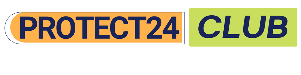 PROTECT24 CLUB Logo mit orangem und grünem Hintergrund.