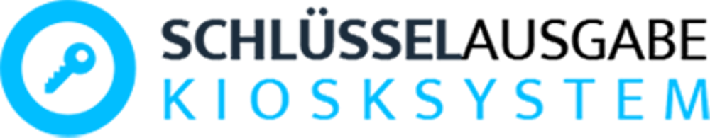Blaues Icon eines Schlüssels in einem Kreis, daneben die Wörter "SCHLÜSSELAUSGABE KIOSKSYSTEM".