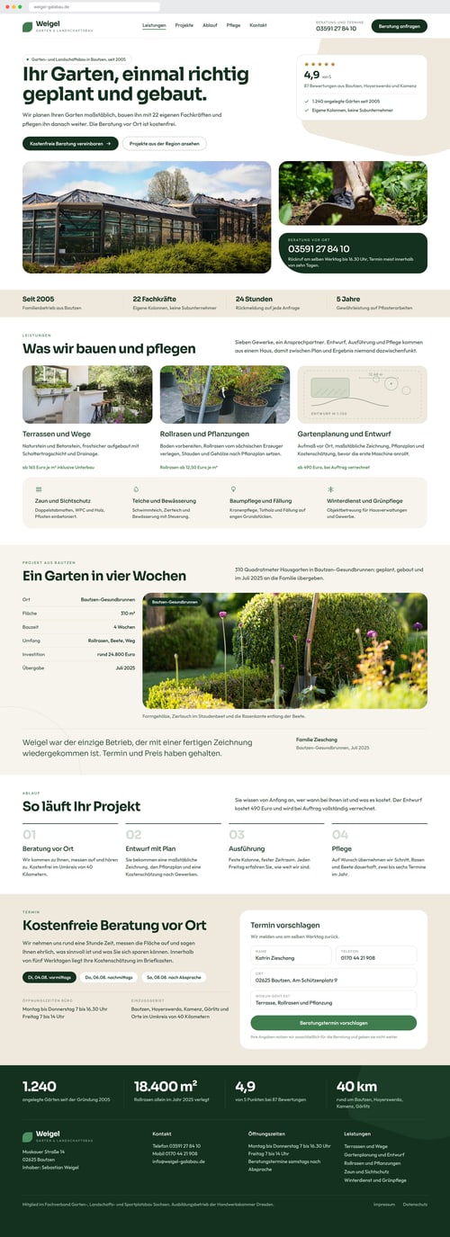 Beispielentwurf für die Website eines Garten- und Landschaftsbaubetriebs