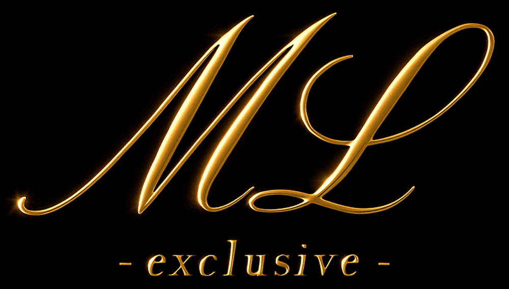 Logo von ML Exclusive, Goldener Schriftzug Insignien M L darunter exclusive