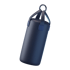 Schwarzer Boxsack mit blauen Riemen und einem Ring zum Aufhängen.