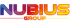 NUBIUS GROUP Logo in Farbverlauf von Blau, Rot zu Gelb mit Unterstrich.
