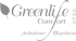 Logo der Greenlife Comfort GmbH Ambulanter Pflegedienst mit einem Blatt-Symbol in Grau.