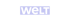Schwarzer Schriftzug WELT in einem hellblauen Rechteck auf schwarzem Hintergrund.