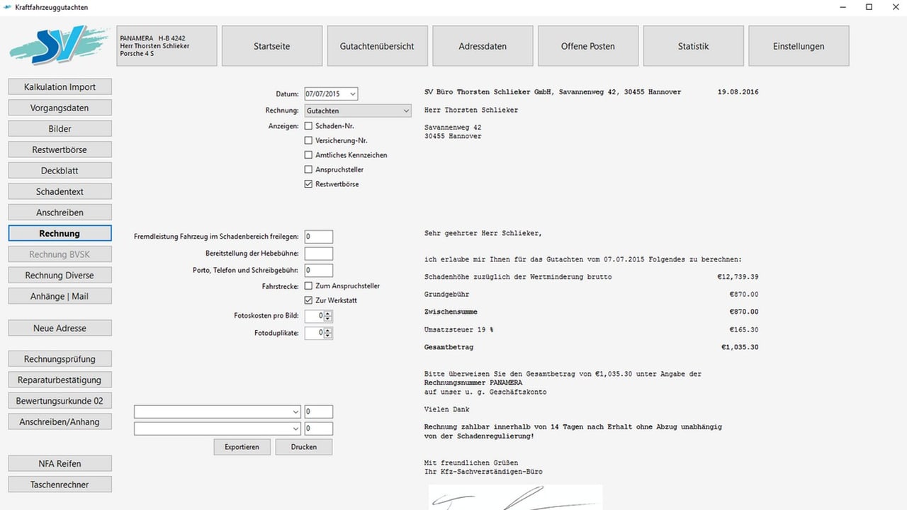 SV-Software Rechnungserstellung