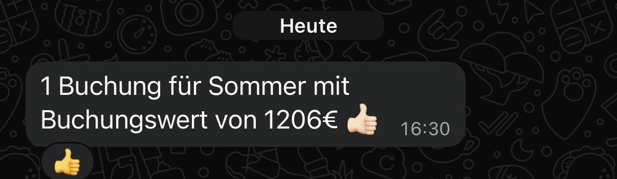Erste Direktbuchung nach einer Woche Zusammenarbeit