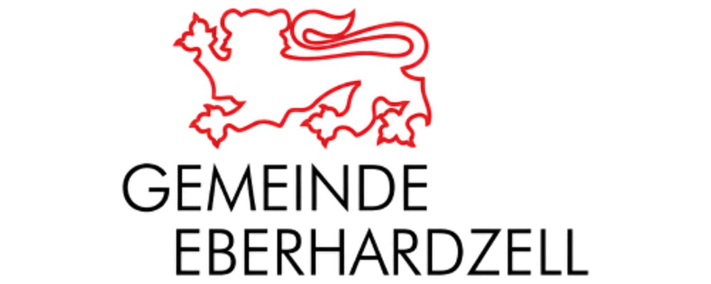 Logo der Gemeinde Eberhardzell mit roter Löwen-Silhouette.