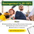 Bauingenieur/-in 80-100%. Mann und Frau mit Helm und Bauplänen auf Baustelle. Keller Logo.