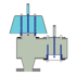 Schnittansicht eines blauen und grauen Dampfabscheiders.