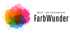 Bunte Farbspritzer und der Text "MALER- UND LACKIERBETRIEB FarbWunder".