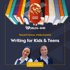 Two women smiling below a row of books; text reads "Worlds End, Traditional Publishing, Writing for Kids & Teens, Session".