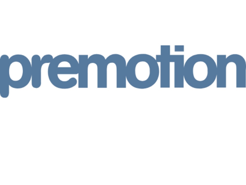 Premotion-Logo in blauem Text auf weißem Hintergrund.
