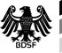 Schwarzer Adler mit ausgebreiteten Flügeln und dem Text "BDSF" darunter auf grünem Hintergrund.