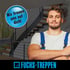 Mann im Blaumann vor Treppe mit Text "Wir freuen uns auf dich!" und Logo "FUCHS-TREPPEN".