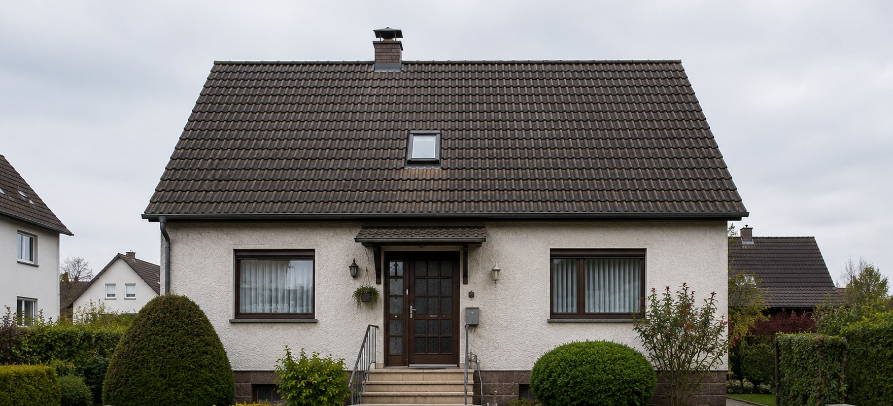 Freistehendes Einfamilienhaus mit Satteldach und Vorgarten