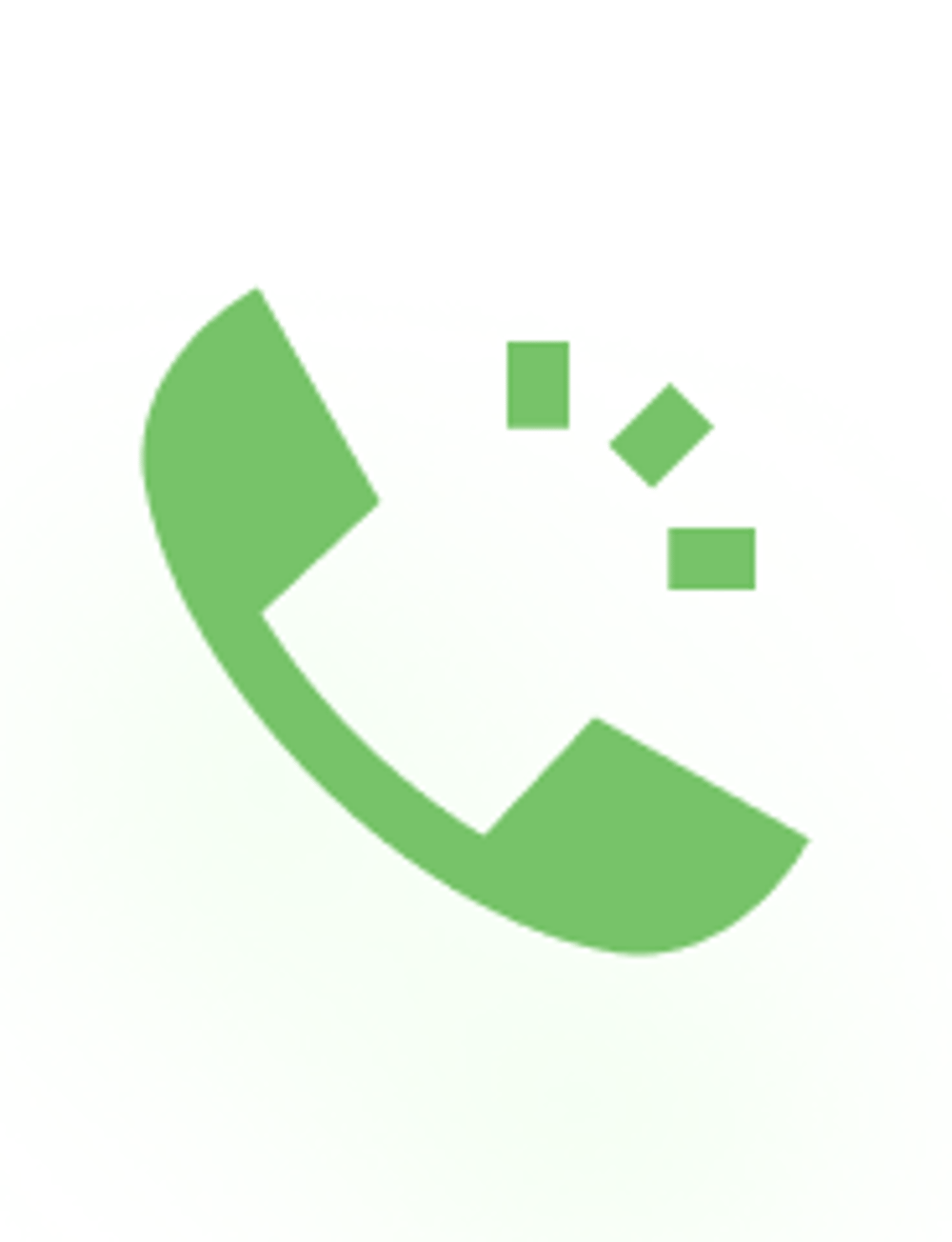Grünes Telefonsymbol mit drei kleinen grünen Quadraten rechts oben auf weißem Hintergrund.