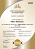 Goldenes PMA® Fachtraining für Immobilienmakler "Gold Award" Zertifikat für Viktor Holzmann, ausgestellt 2020.