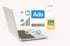 Laptop mit Grafiken zu Ads, SEO und Kampagnen – Visualisierung datenbasierter Online-Marketing-Strategien, Google Ads und Meta Ads Kampagnen von Pixelflow Webdesign.