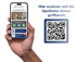 Hand hält Smartphone mit digitaler Visitenkarte der Eder-Apotheke; daneben ein QR-Code mit dem Hinweis: ‚Hier scannen und die Apotheke immer griffbereit‘.