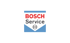 Bosch Service Logo mit rotem "BOSCH" und schwarzem "Service" über einem stilisierten blauen Band.