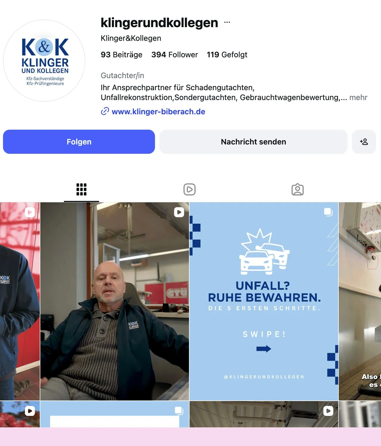 Instagram-Profil von Klinger und Kollegen