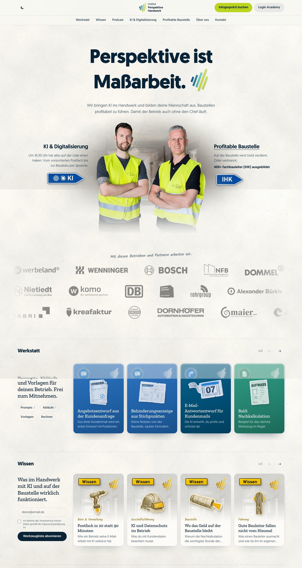 Institut Perspektive Handwerk website, first three screens