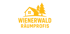 Gelbes Logo der Wienerwald Räumprofis mit Haus und Tannenbäumen auf schwarzem Hintergrund.