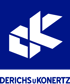 Logo mit stilisierten weißen Buchstaben "CK" auf blauem Hintergrund und dem Text "DERICHSuKONERTZ" darunter.