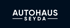 Schriftzug „AUTOHAUS SEYDA“ in Weiß auf dunkelblauem Hintergrund.