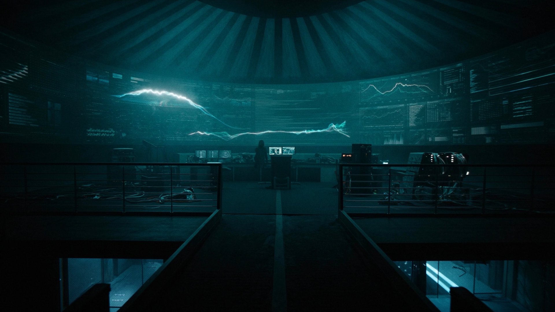 INSIGHT AI Command Room mit Datenwand in Teal