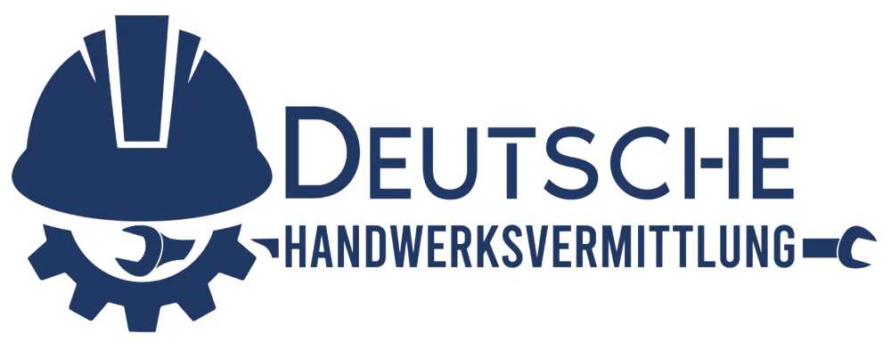 Logo: DEUTSCHE HANDWERKSVERMITTLUNG, mit Schutzhelm, Zahnrad und Schraubenschlüssel.