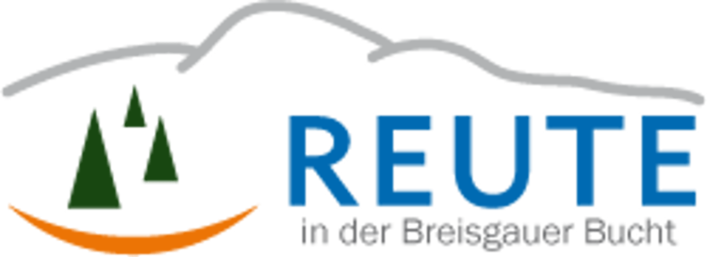 Grünes Logo mit Bergen, drei Bäumen und dem Schriftzug "REUTE in der Breisgauer Bucht".