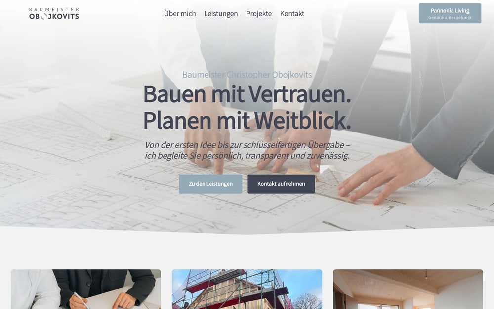 Website von Baumeister Obojkovits