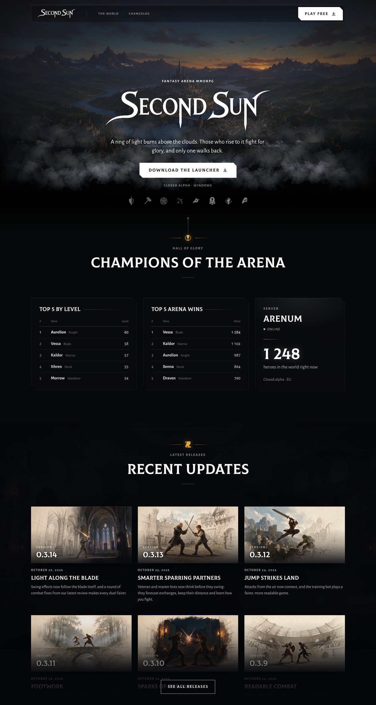 Second Sun website, first three screens